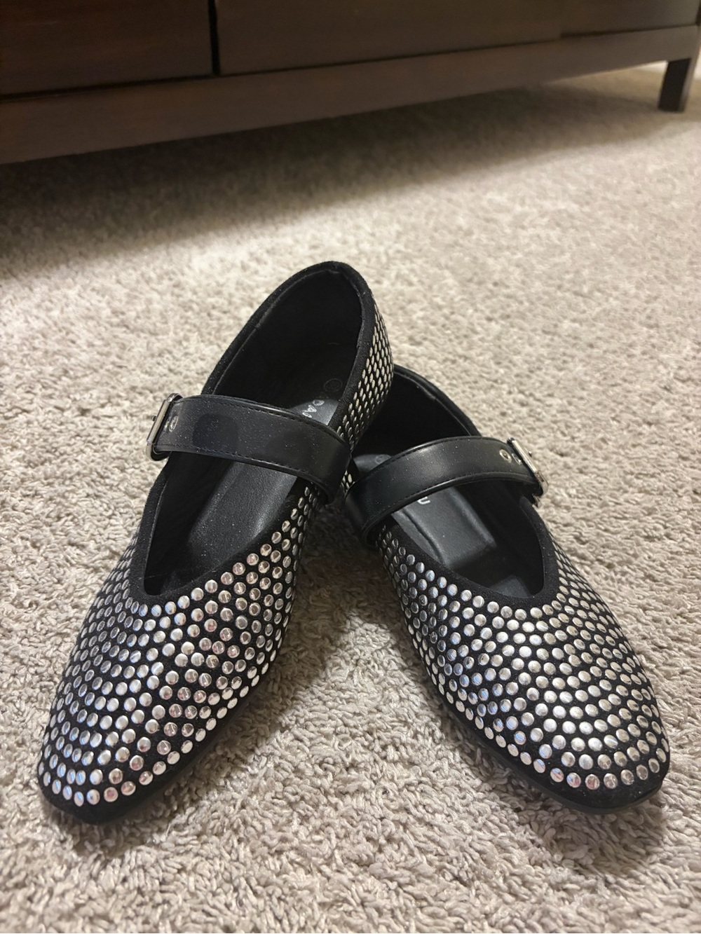 Studded Black Mary Jane Flats with Metallic Accents